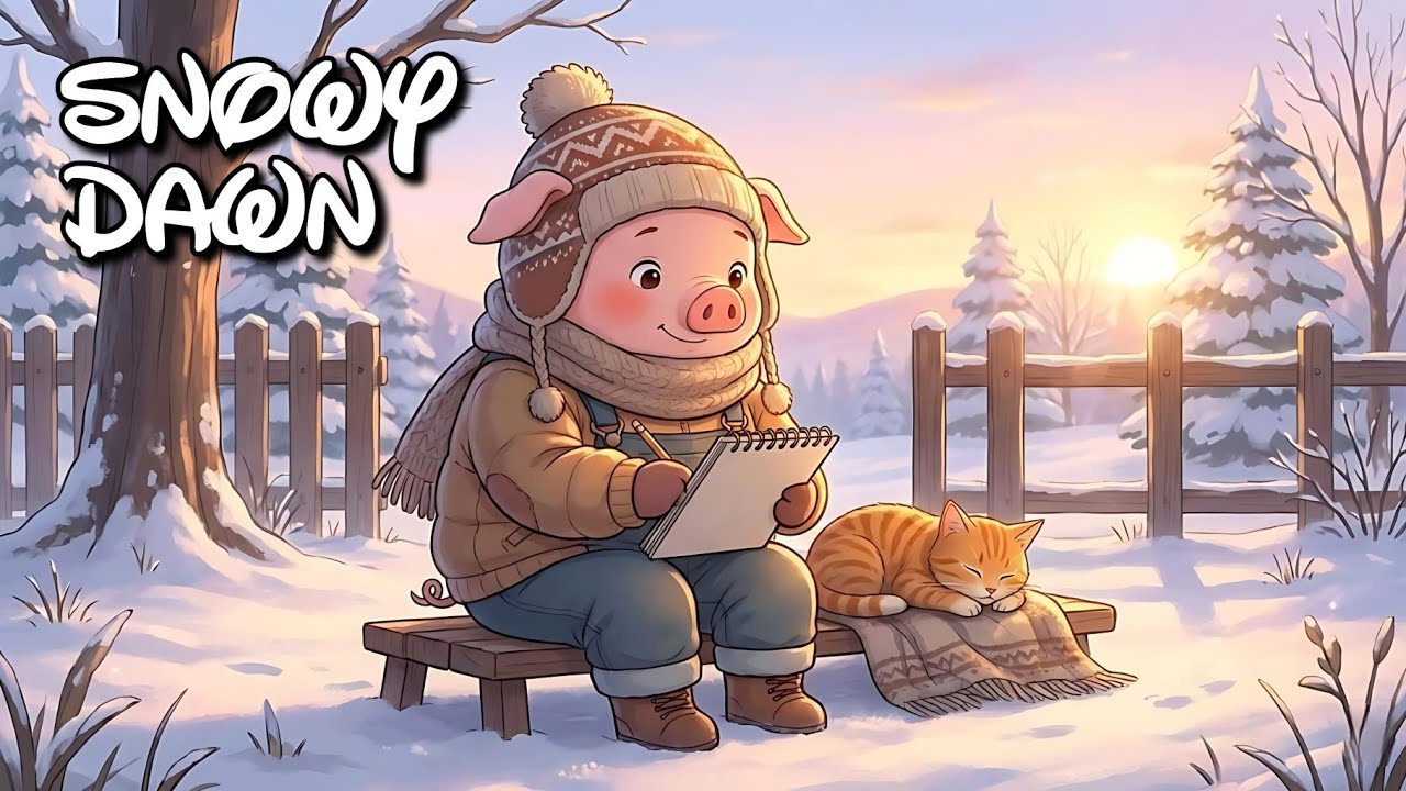 Snowy Dawn ❄️ Cozy Lofi with Pig 🐷 | Peaceful Winter Morning (3 Hours)