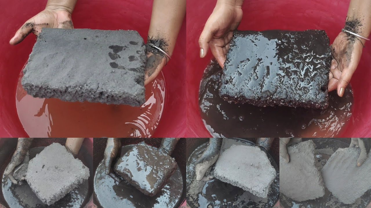 Asmr - Black charcoal with white concrete crumbling in lots of water 💦💦💦