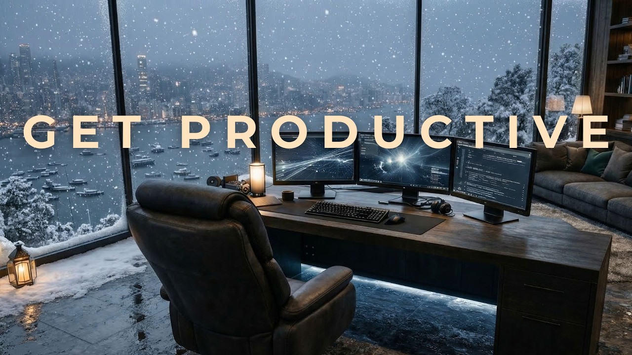 Deep Focus Music – Get Productive | Rainy Night Workspace