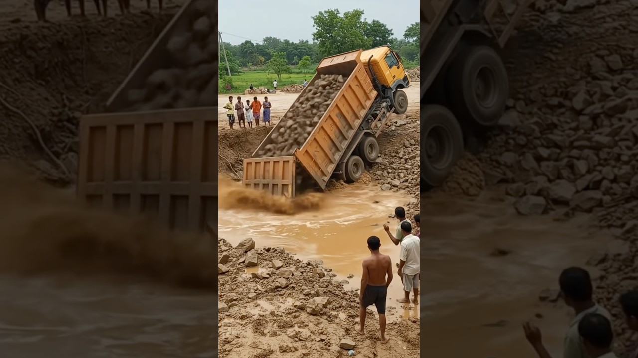 🚨 Dump Truck Accident at Road Construction! #shorts #truckfail