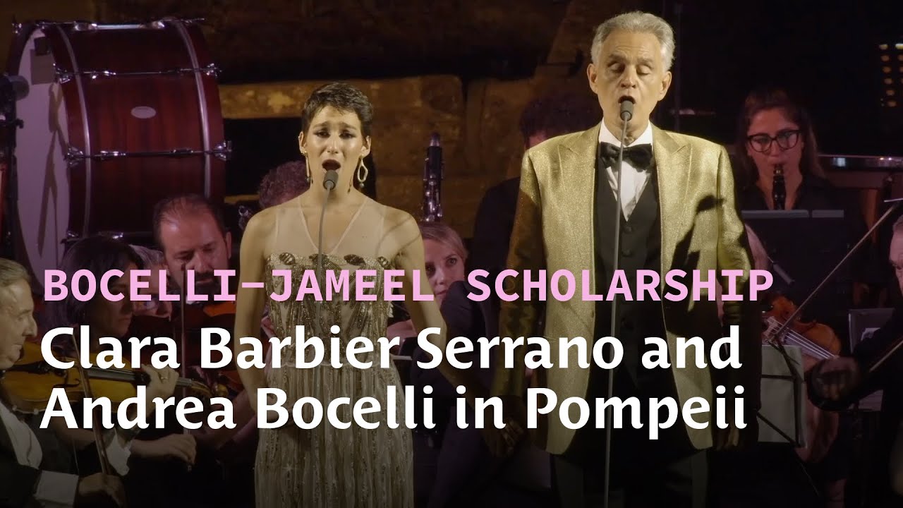 Andrea Bocelli performs Tace il labbro with Clara Barbier Serrano in Pompeii’s ancient amphitheatre