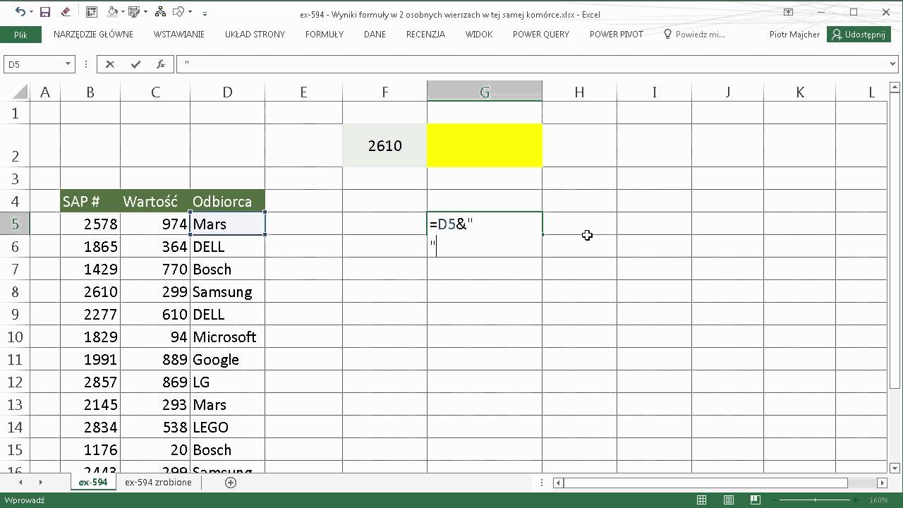 excel-594 - Wyniki formuły w 2 osobnych wierszach w tej samej komórce