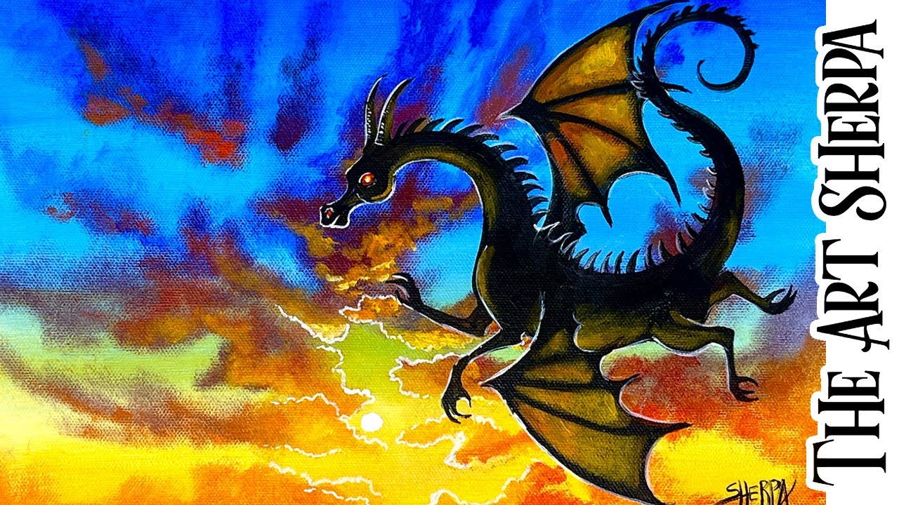 I Draw and paint a Dragon 🌟🎨 How to paint acrylics for beginners: Paint Night at Home