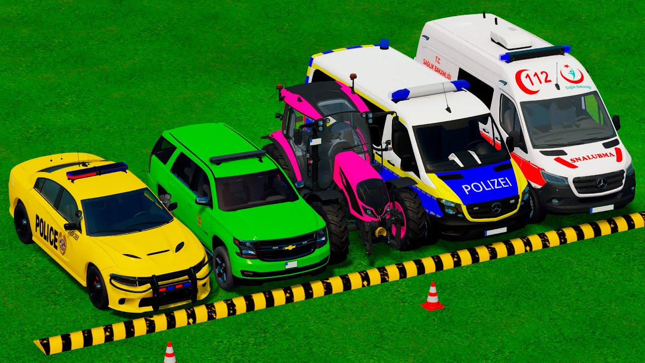 TRANSPORTING POLICE BUS & TRACTORS & AMBULANCE EMERGENCY VEHICLES WITH MAN TRUCKS ! FS22