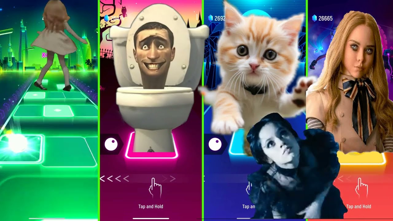 Tiles Hop EDM Rush I DANCE MONKEY I Cute Cats Bongo Enemy I Skibidi Toilet I Wednesday Addams Megan3
