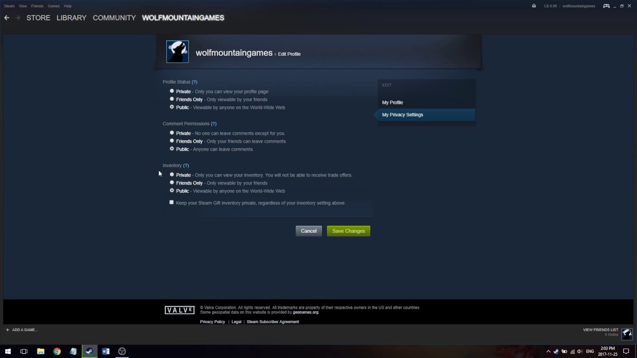 How to set your Steam profile/inventory  to public/private