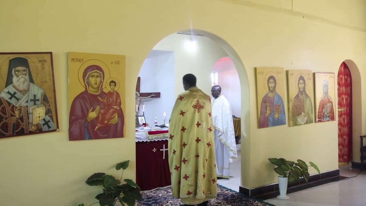 Divine liturgy by John Chrysostom at St. Nektarios Oloitoktok: Trisagion;censing of incense/metanias