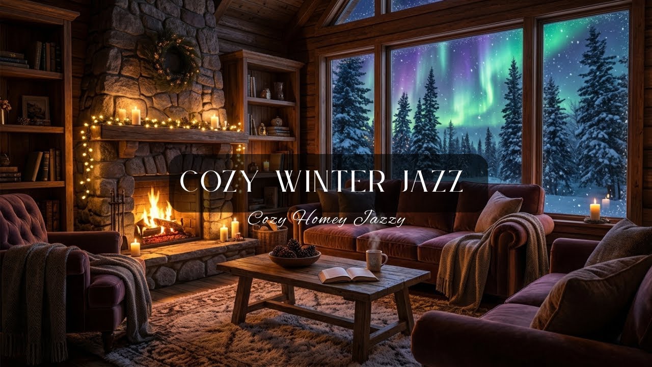 Cozy Winter Jazz Fireplace Ambience ☕ | Instrumental Smooth Jazz Music For Stress Relief