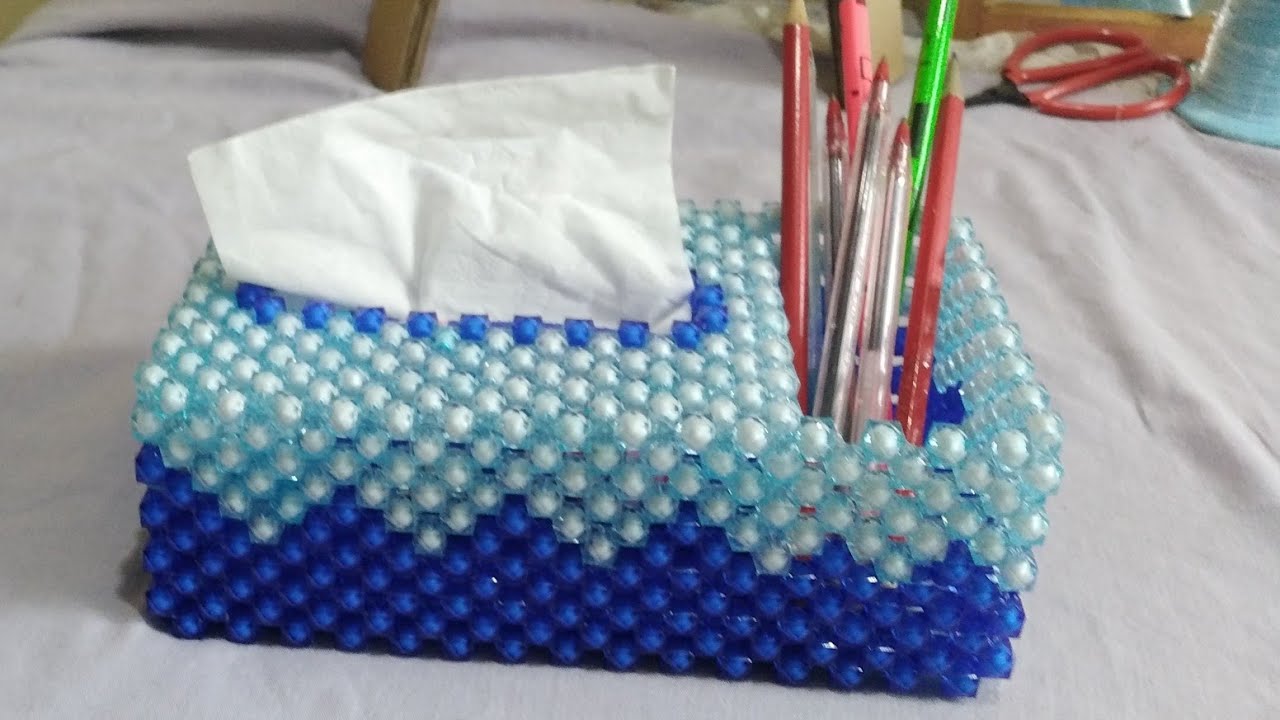 HOW TO MAKE A BEADED TISSUE BOX WITH AN ORGANIZER OR PEN HOLDER// BEGINNERS FRIENDLY