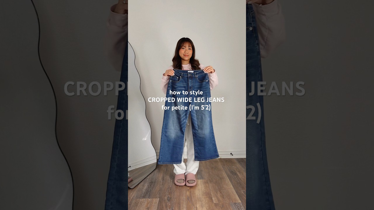 How to style cropped wide leg jeans for petite 💖 #petitefashion #jeans #outfitideas #outfitinspo