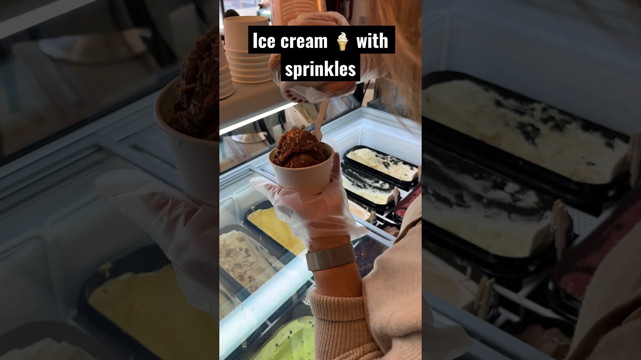 Chocolate ice cream with rainbow sprinkles #shorts #howto #toppings