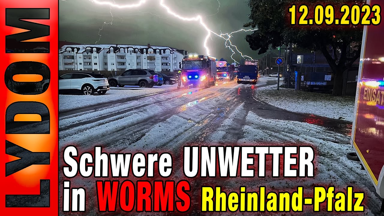 UNWETTER in Rheinland-Pfalz - WORMS - Starkregen und Hagelmassen in der Stadt