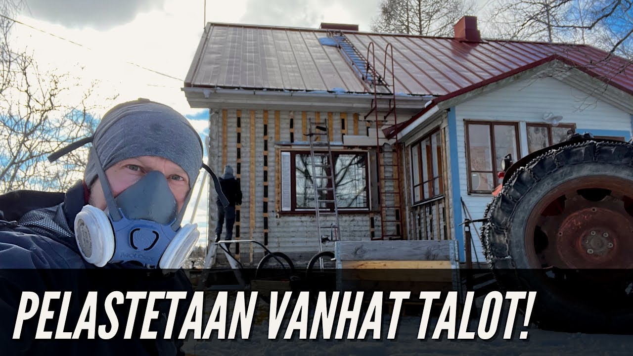 Mineriittilevyn purku vanhasta hirsitalosta