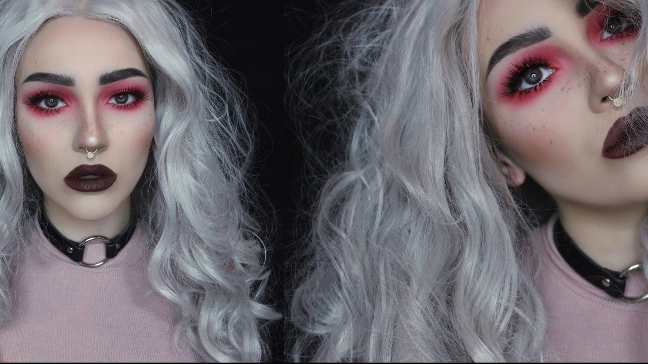 red eyeshadow dark lip full face makeup tutorial