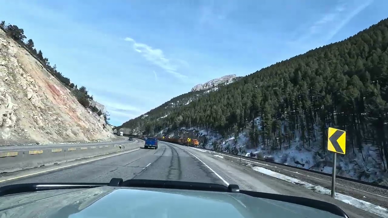 Driving Through The I90 Bozeman Pass In Montana