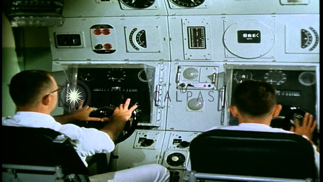 US Navy officers and men at control panel aboard ballistic missile submarine unde...HD Stock Footage