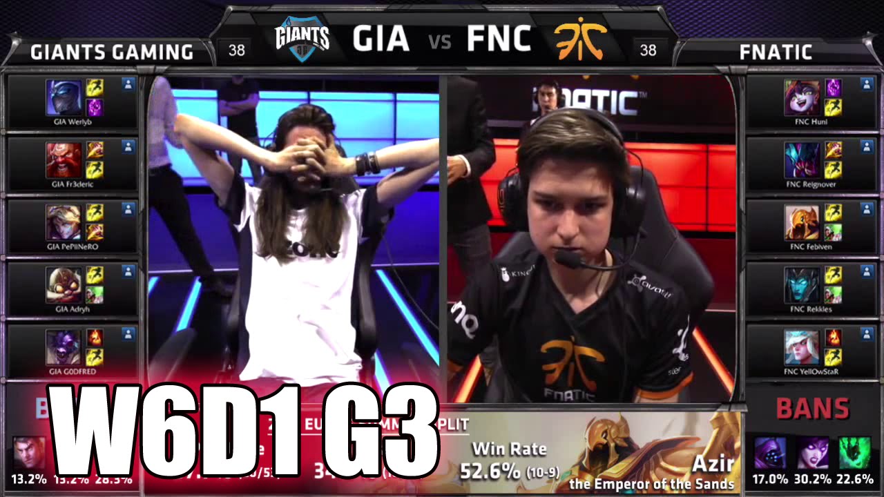 GIANTS vs Fnatic | S5 EU LCS Summer 2015 Week 6 Day 1 | GIA vs FNC W6D1 G3 Round 2