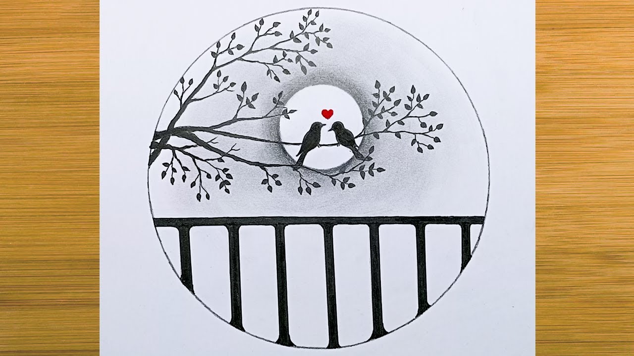 Easy circle drawing | How to draw a beautiful scenery | Circle drawing for beginners