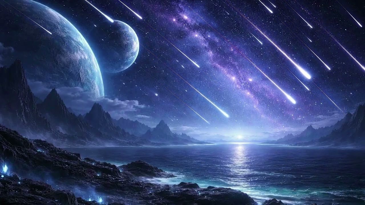 Ambient Space Sounds for Sleep Meteor Shower Night 2 Hours Animated