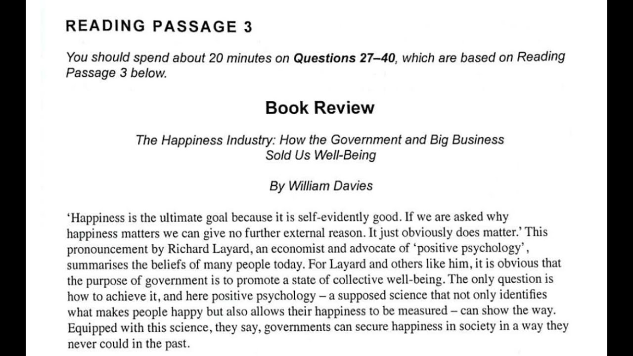 Book Review The Happiness Industry | IELTS 13 Reading Answers with Explanation