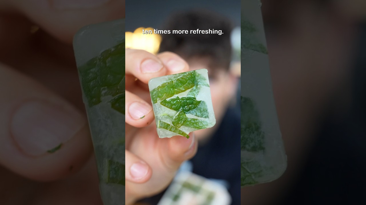 Making lemon mint ice cubes
