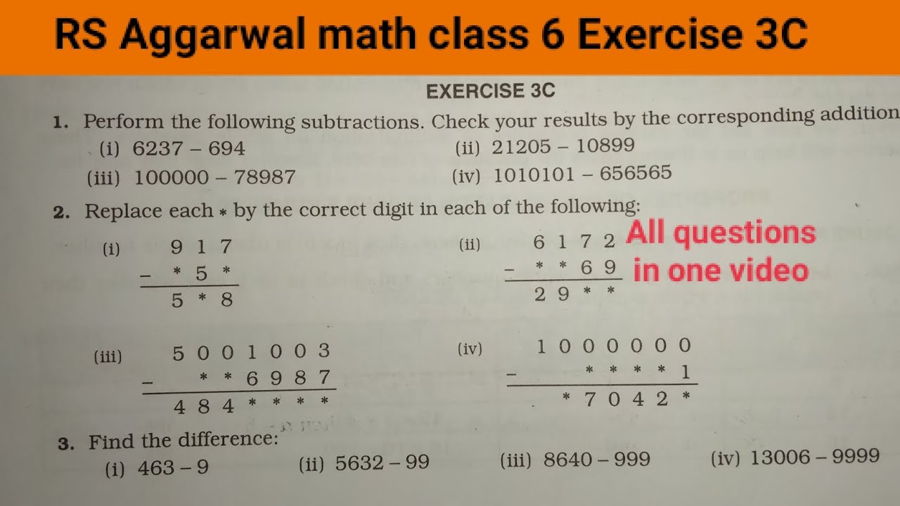 RS Aggarwal math class 6 exercise 3C solutions ।। Class 6 chapter 3C RS Aggarwal math
