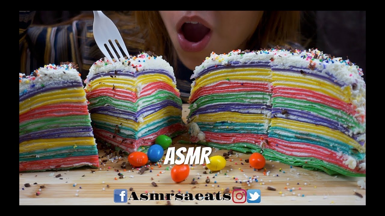 Asmr Eating Homemade Rainbow Crepe Cake + Milk (No talking) Asmr S.A Eats