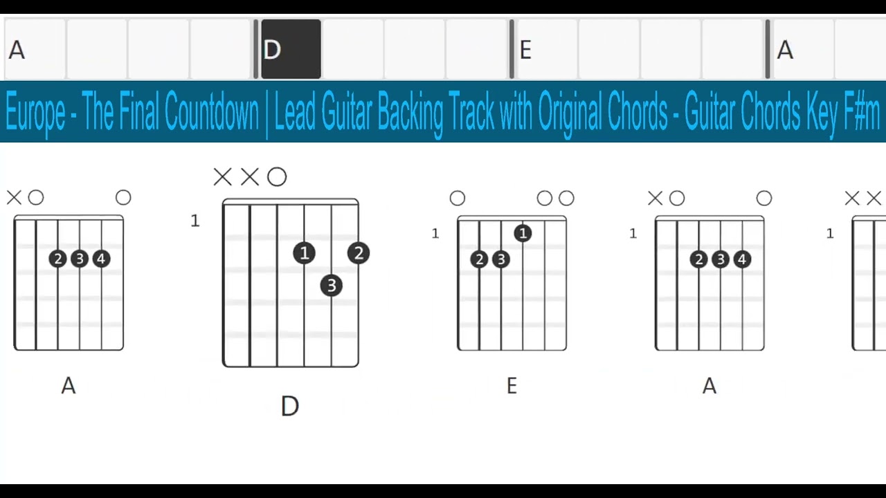 Europe - The Final Countdown  - Lead Guitar Backing Track with Original Chords - Key F#m
