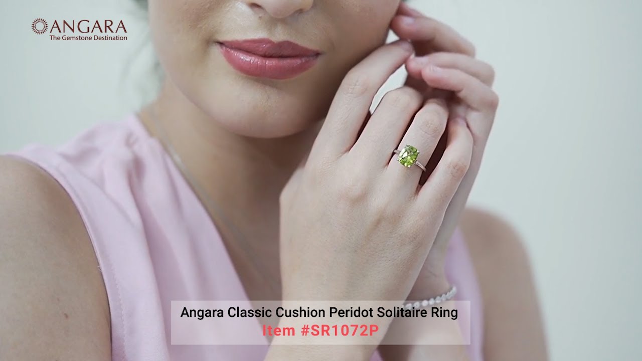 Gemstone Jewelry by Angara | Classic Cushion Peridot Solitaire Ring | Angara Jewelry | Angara.com