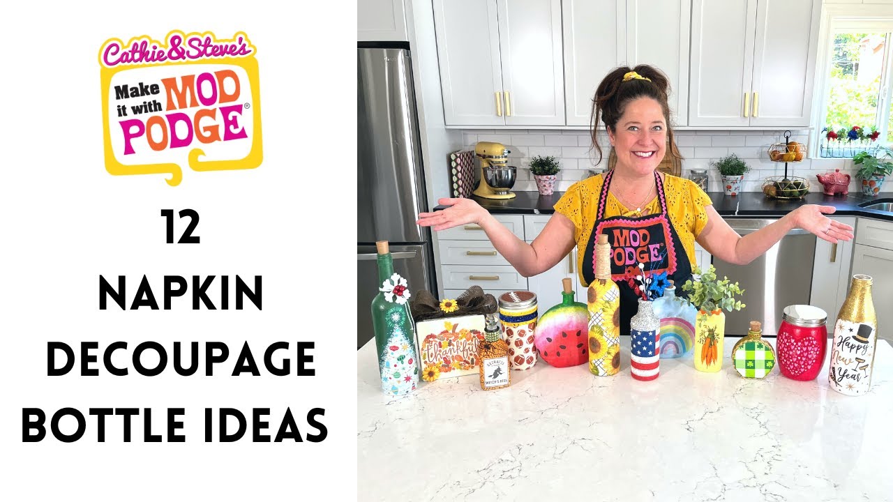12 Napkin Decoupage Bottle Ideas with Mod Podge