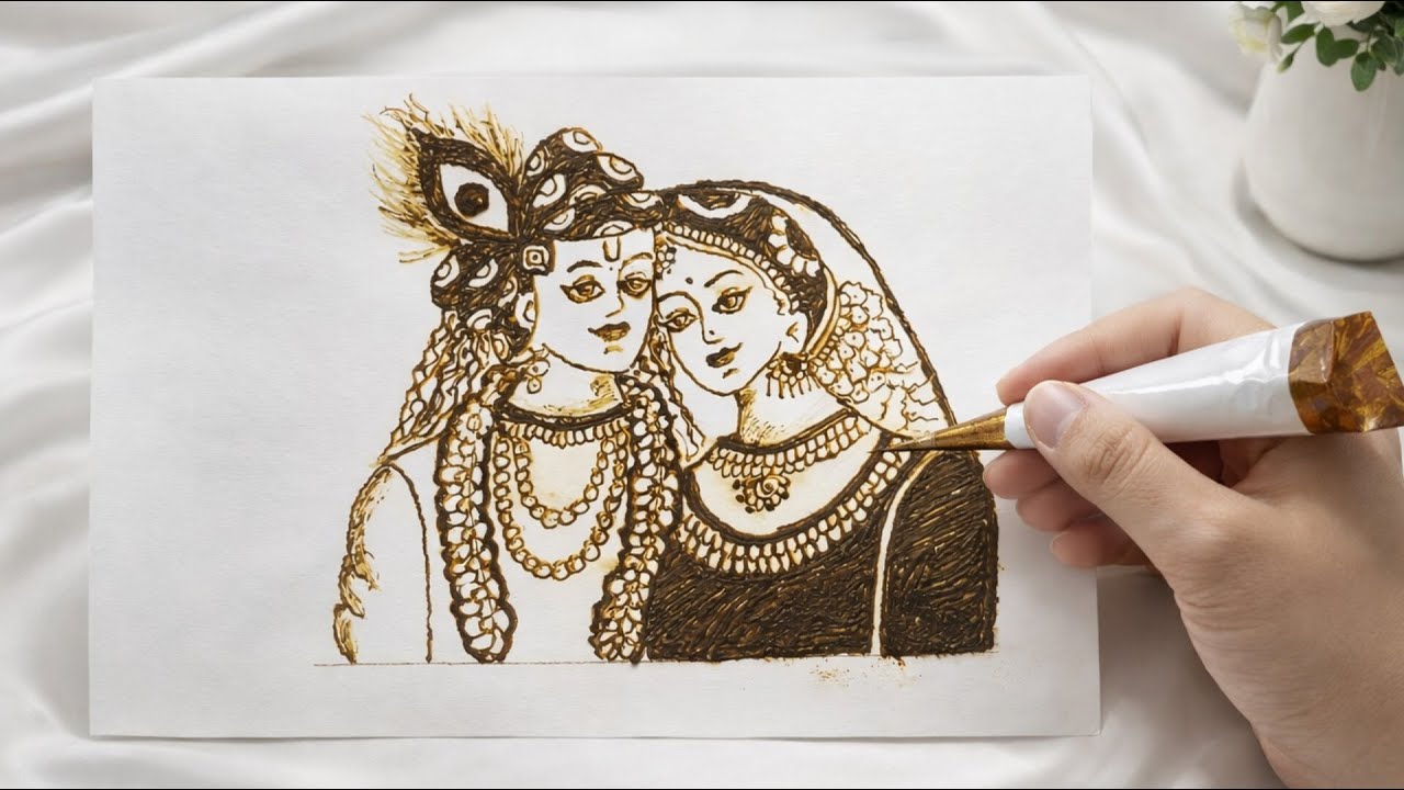 Radha Krishna Henna Art | Realistic Mehndi Drawing with Cone | Devotional Henna Design