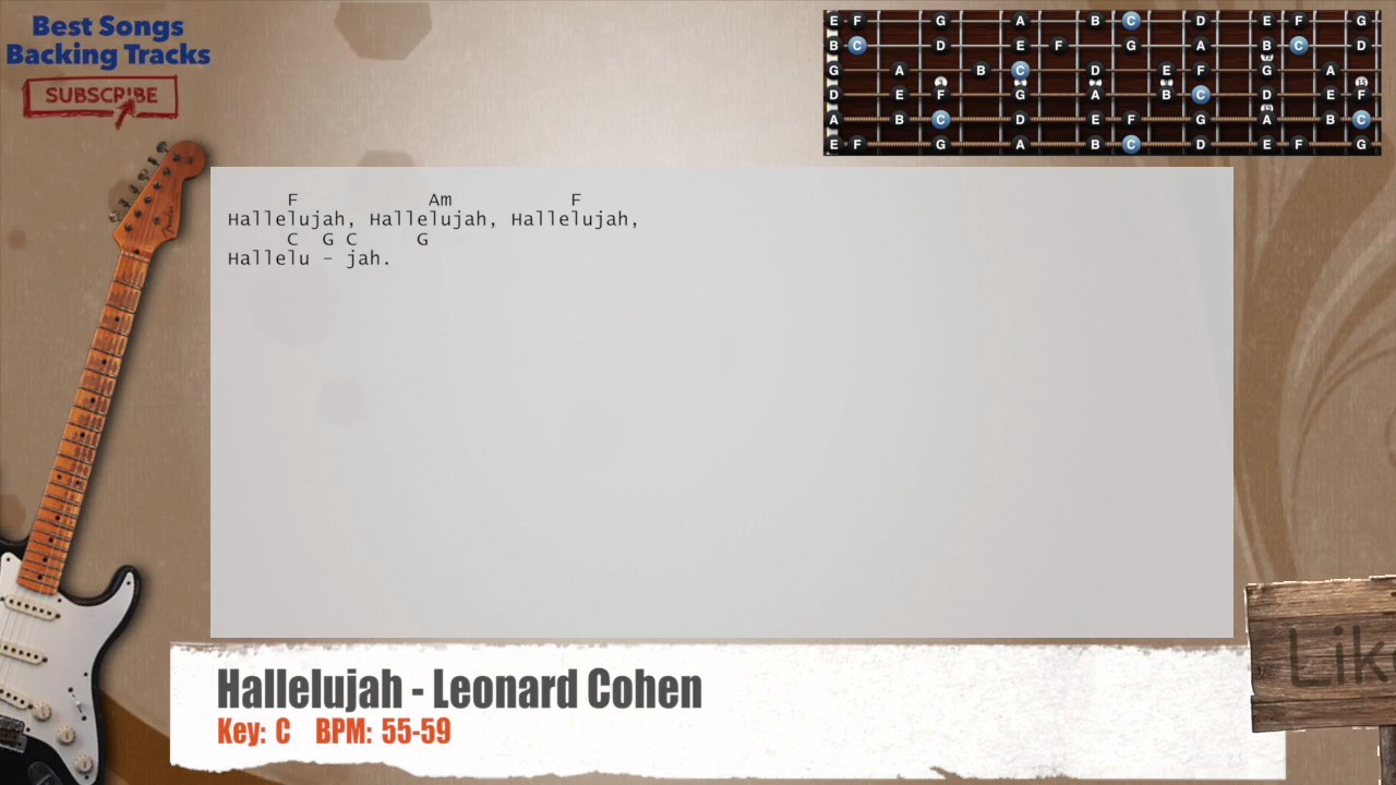 🎸 Hallelujah - Leonard Cohen Guitar Backing Track with chords and lyrics