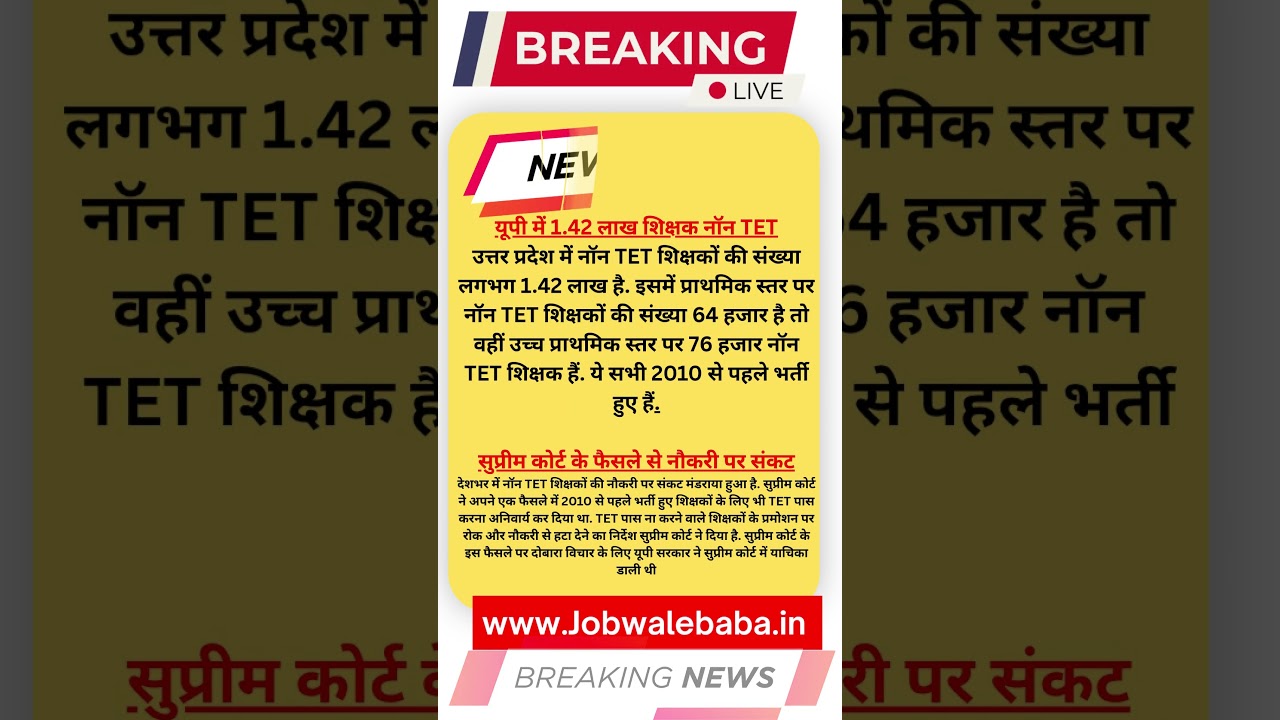 UP में शिक्षकों के लिए स्पेशल TET जल्द | UP Teacher News 2026 |1.42लाख शिक्षकों का Special TET #up