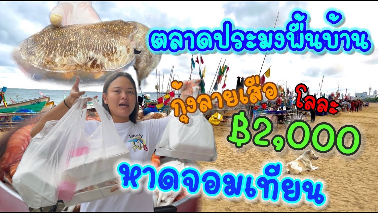 ตลาดประมงพื้นบ้านหาดจอมเทียน🐟️อาหารทะเลสดๆ🦞ขึ้นจากเรือประมง⛵️มาช้าหมดอดแน่🦑