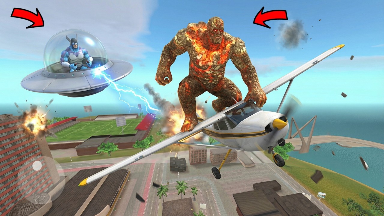 Rope Hero Vice Town (Rope Hero Fight Stone Giant) Stone Giant on fly Airplane - Android Gameplay HD