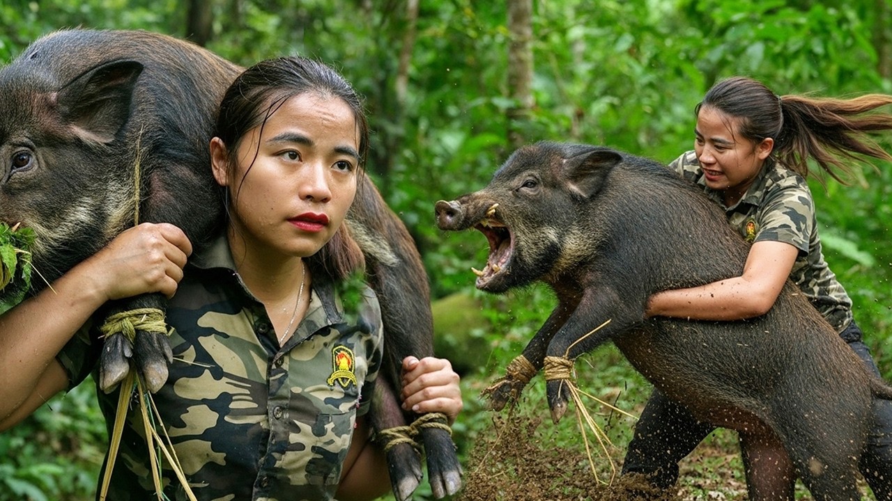 Survive Alone in the Deep Forest | Building Bushcraft Shelter and Facing Dangerous Wild Boar Attacks