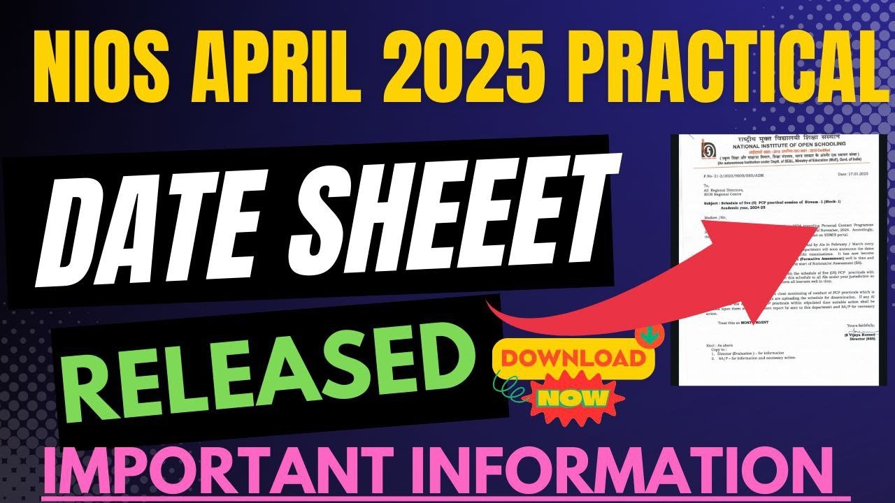 nios practical exam date sheet 2025| nios april exam 2025 | nios practical exam information  2025