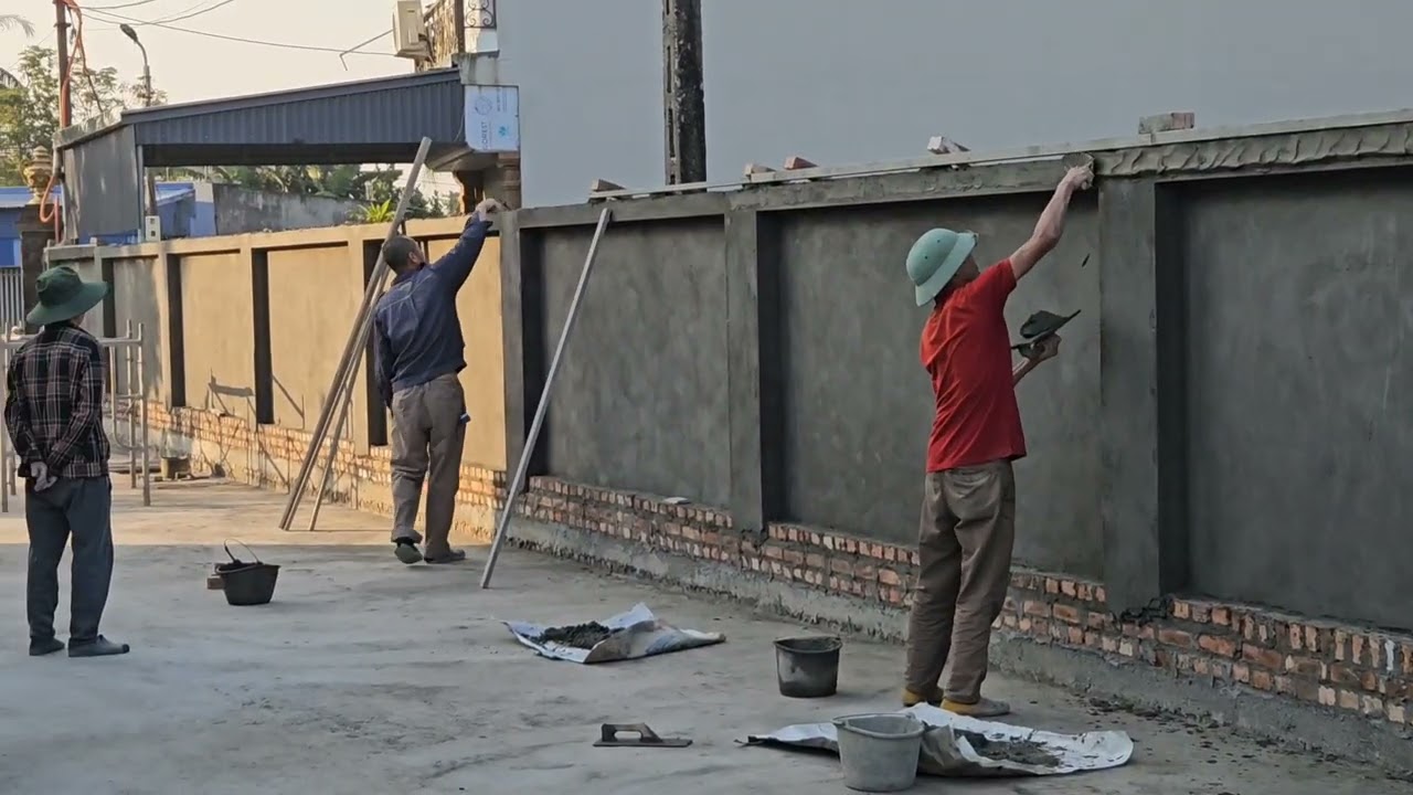 Hoàn thiện chia ô chát chỉ tường bao sân to nhà đẹp.