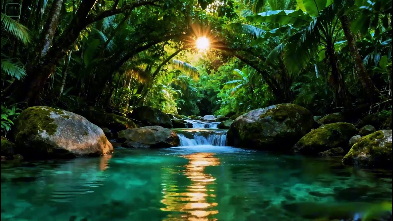 Calming Forest Ambience Sounds | Peaceful River Flowing Ambience | Birds Chirping Softly in Nature