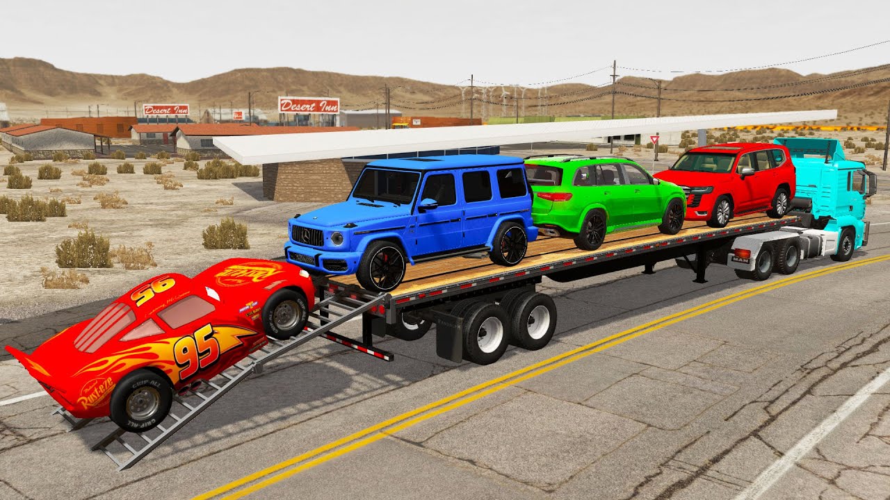 Flatbed Truck McQueen | Transportation with Truck - Pothole vs Car #17 | BeamNG.Drive Gameplay