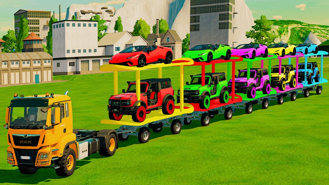 TRANSPORTING CONVOY POLICE CARS, DACIA, FORD & SKODA CARS WITH TRUCKS - FS25