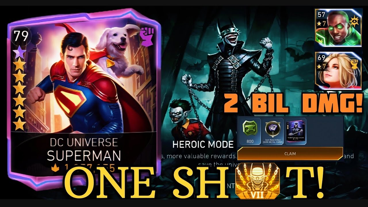 ONE SHOT!🔥 Boss BATMAN Who Laughs by DCU SUPERMAN H7 Dark Nights Solo Raid in Injustice 2 Mobile