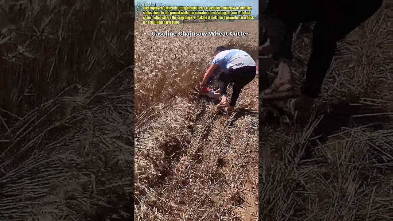 Chainsaw Wheat Harvesting Trick Turns Field Rows Into Fast Work #FarmHack #WheatHarvest #AgriTech