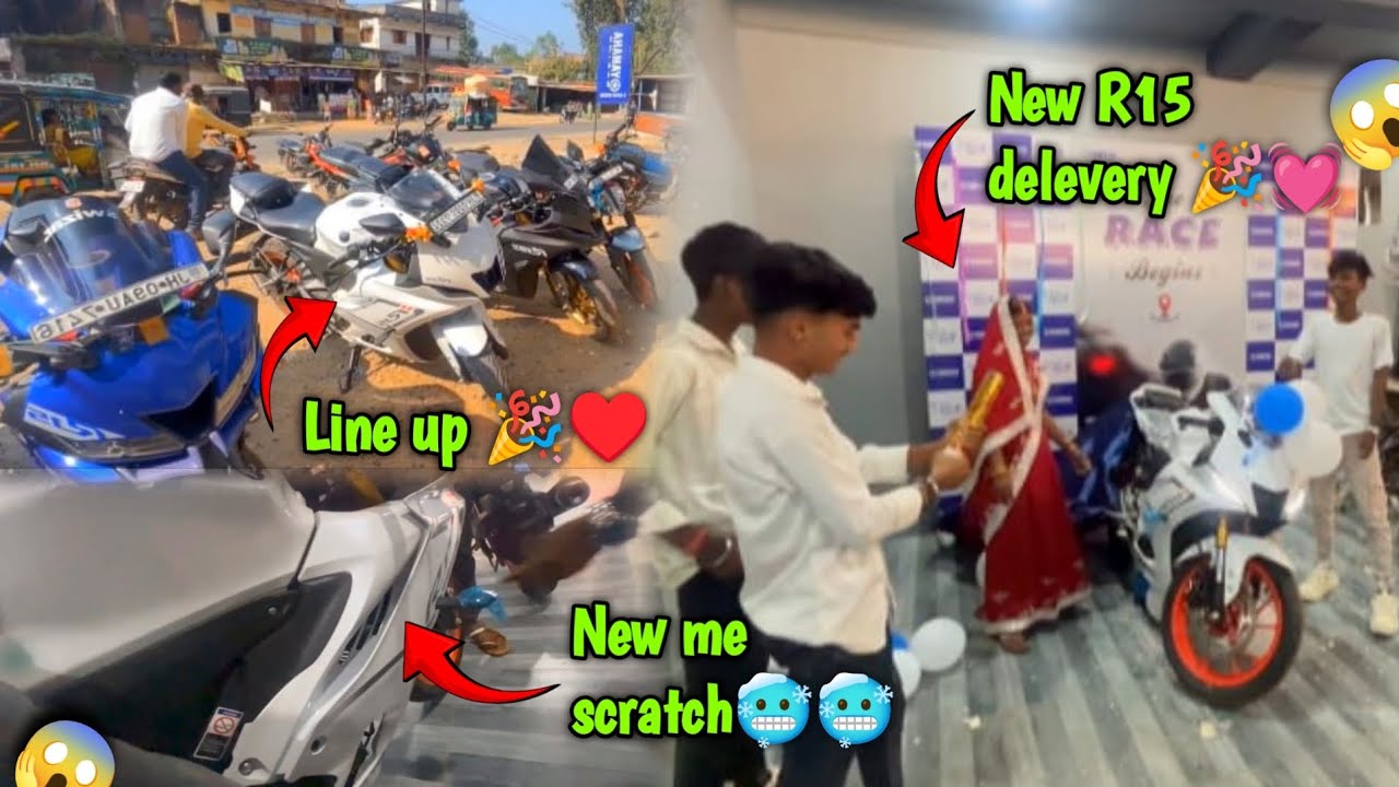 Breand new colour R15 v4 delivery 🎉♥️||new bike me scratch 🥶🥶||line up🌎❤️‍🩹all R15🥶🥶