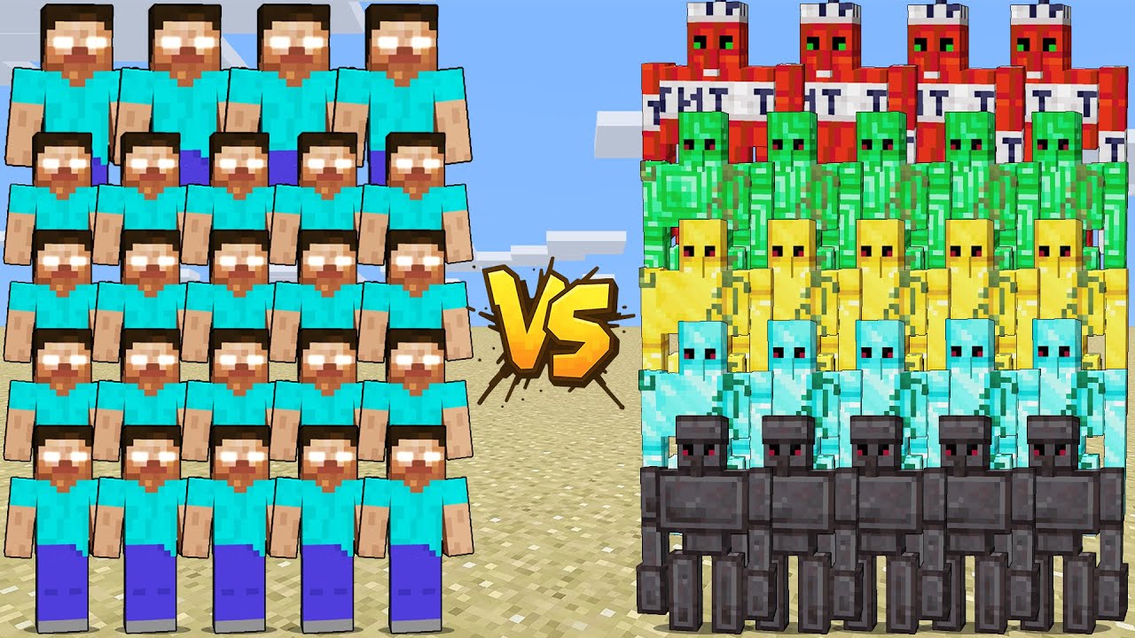 HEROBRINE ARMY VS ALL MUTANT GOLEMS | MINECRAFT BATTLE