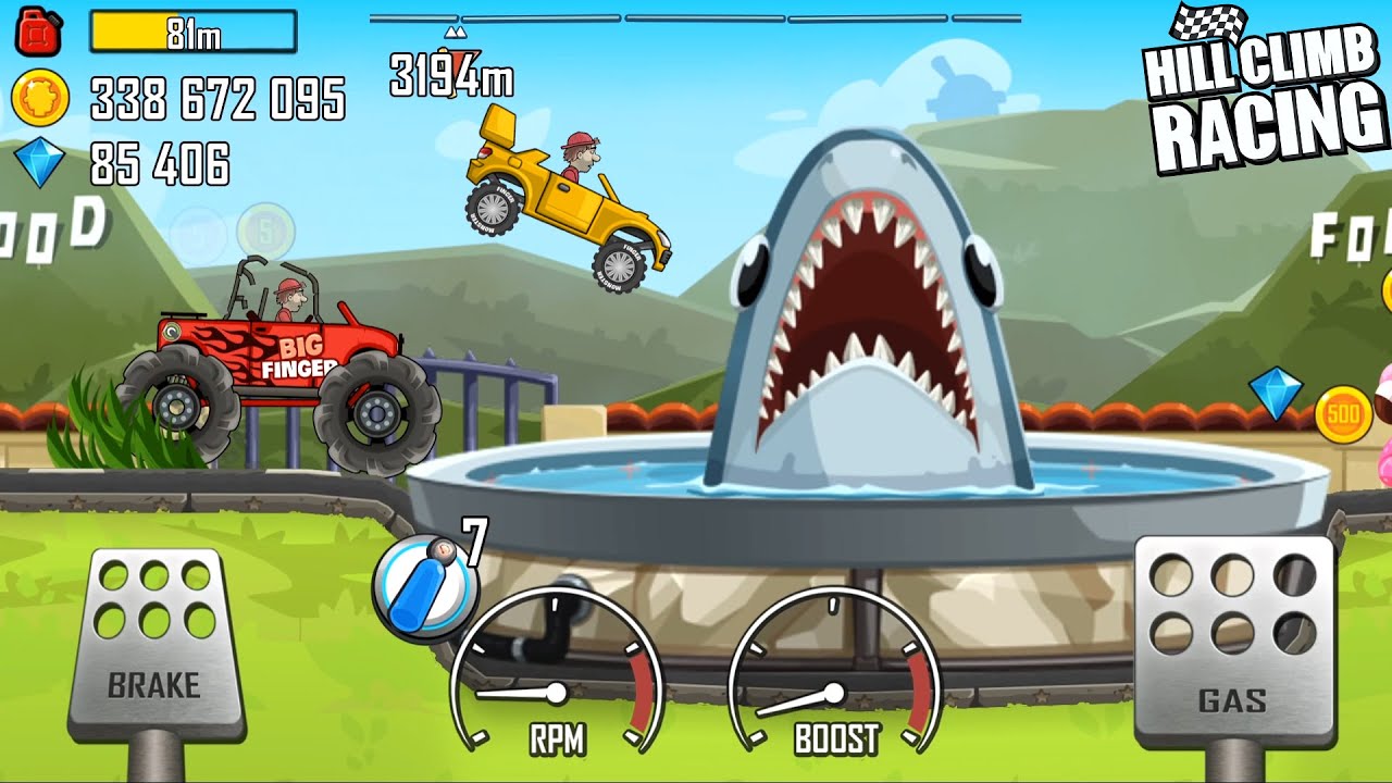 Hill Climb Racing - BIG FINGER vs SHARK | Gameplay