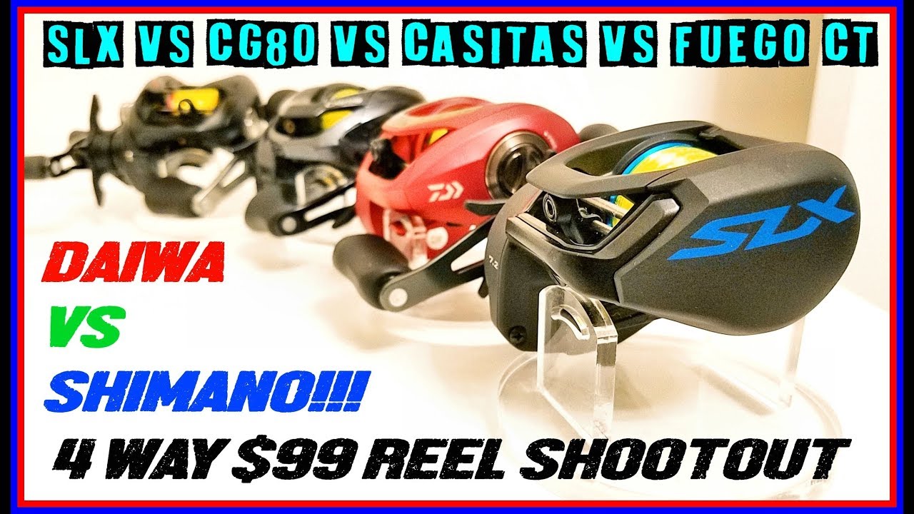 $99 REEL BATTLE! 2 SHIMANOS VS 2 DAIWAS!  SLX VS CG80 VS CASITAS VS FUEGO CT