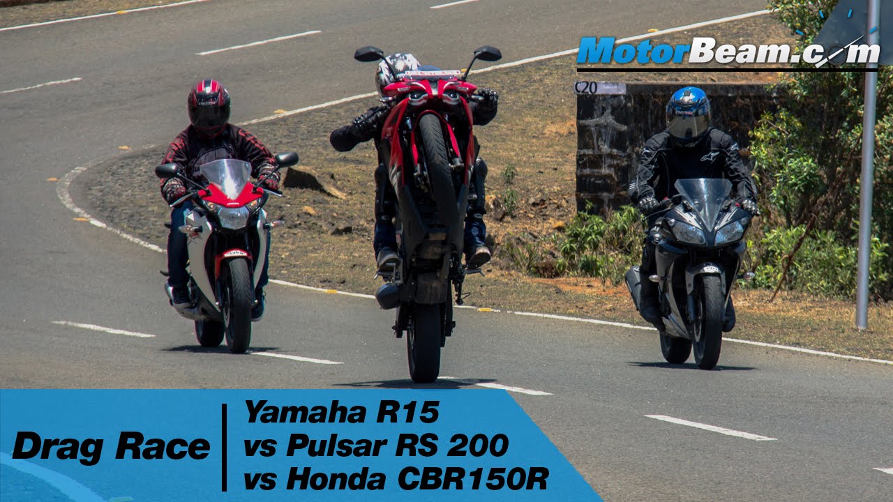 Yamaha R15 vs Pulsar RS 200 vs Honda CBR150R - Drag Race | MotorBeam