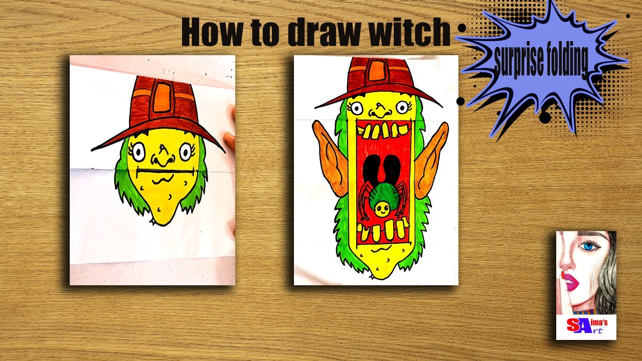 How to draw witch || surprise folding