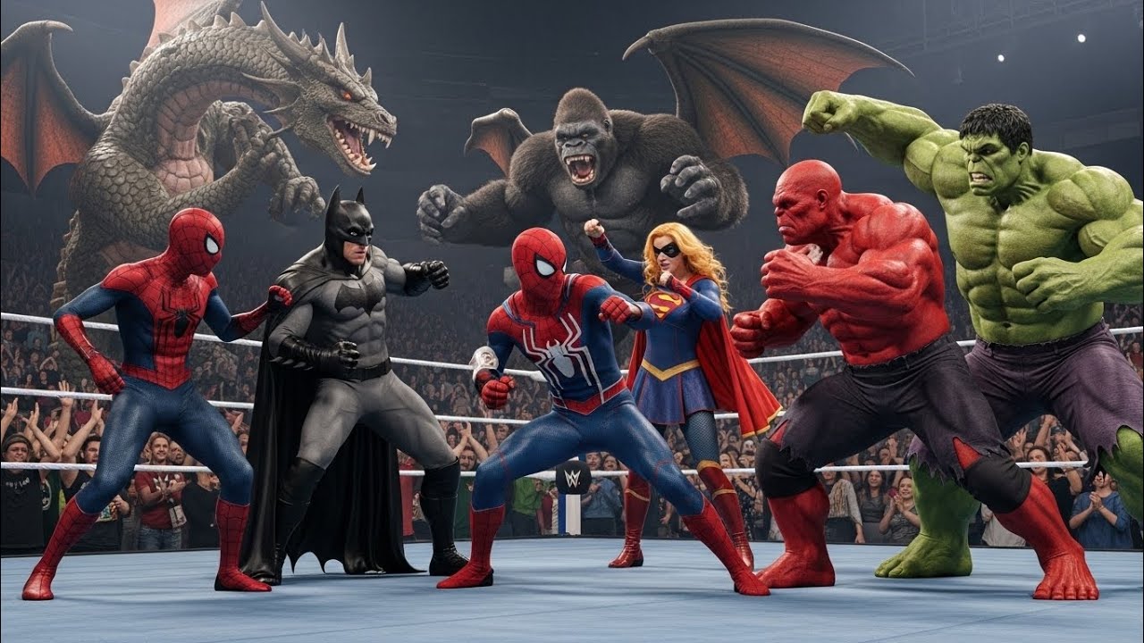 Epic Superhero 😱 & Monster Wrestling Battle! Spider-Man, Batman, Supergirl, King Kong  Dragon Fight 
